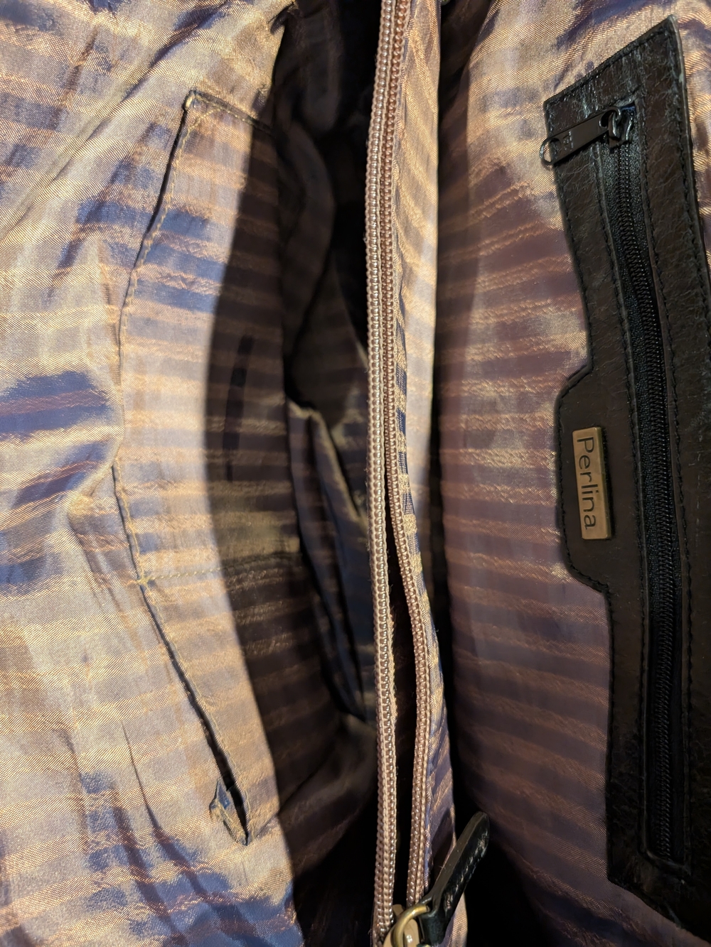Perlina Men's Black Trim Brown-Striped Laptop Organizer Bag